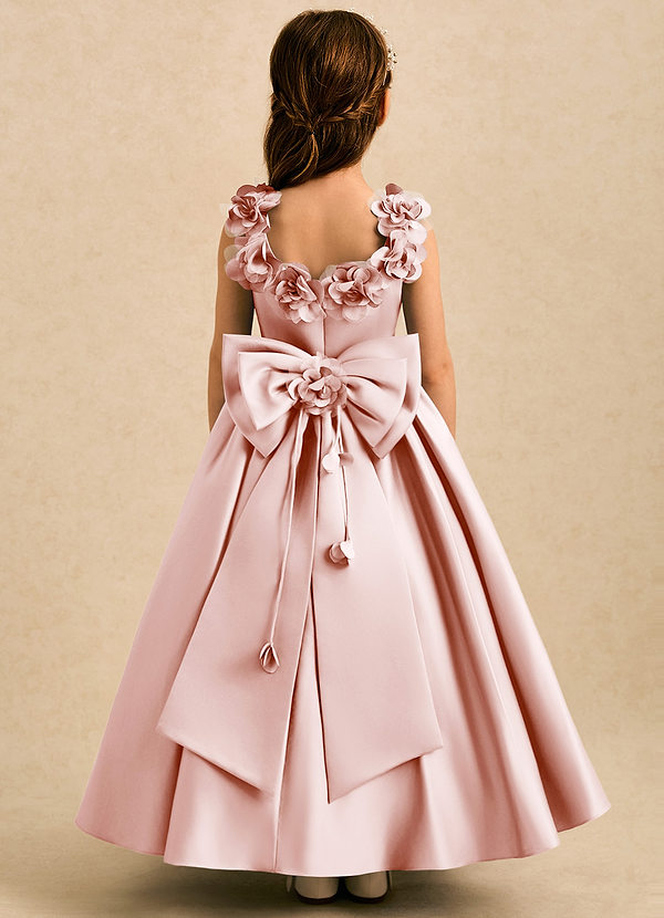Azazie Eden Flower Girl Dresses Blushing Pink Ball-Gown Pleated Matte Satin Dress image1