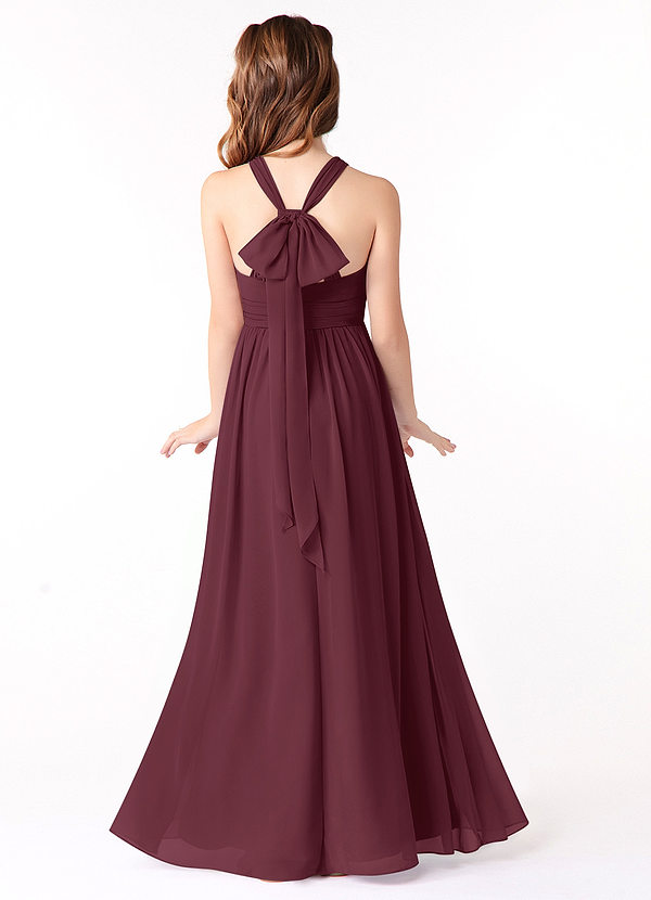 Azazie Jaylah Junior Cabernet A-Line Ruched Chiffon Dress image1