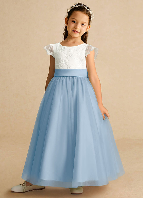 Azazie Pookie Abiti da Damigella Bambina Abito A-Line in Tulle Pizzo Azzurro Polvere image1