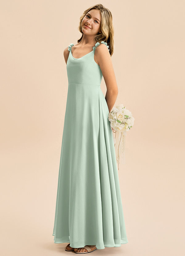 Azazie Elodie Junior Robe Trapèze en Mousseline de soie Agave image1