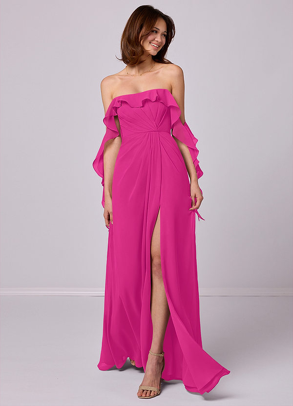 Barbie ♥ Azazie Bruidsmeisjes Jurken Converteerbaar Jurk van Chiffon met A-Lijn Off the Shoulder Barbie Roze image1