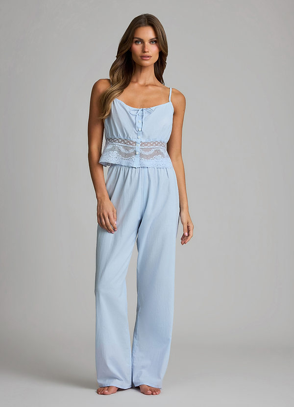 front Bleu Givré Ensemble pyjama débardeur et pantalon long en lyocell et coton avec taille en dentelle