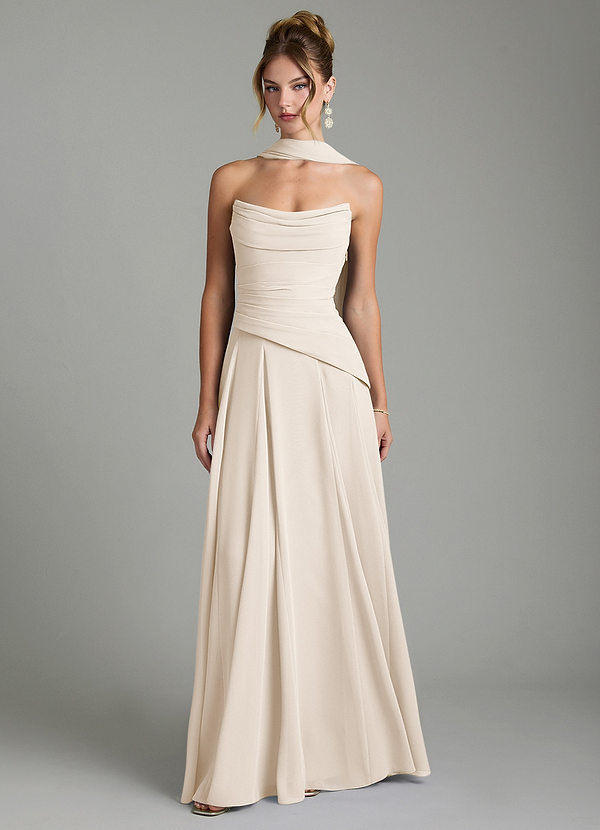 Azazie Gabriela Bridesmaid Dresses White Alabaster A-Line Corset Chiffon Dress image1