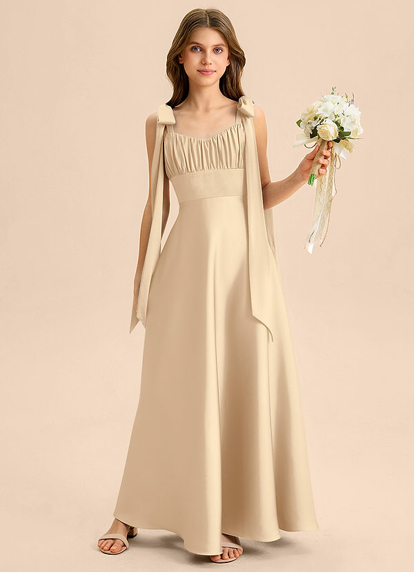 Azazie Halley Junior Jurk van Stretch Satijn met A-Lijn Boog Champagne image1