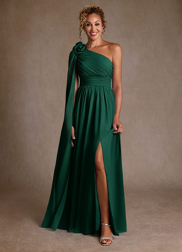 Azazie Lancaster Mother of the Brides Dresses Emerald A-Line One Shoulder Chiffon Dress image1