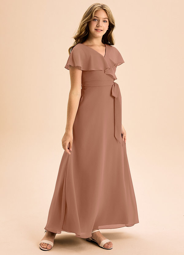 Azazie Lainey Junior Bronzer A-Line with Pockets Chiffon Dress image1