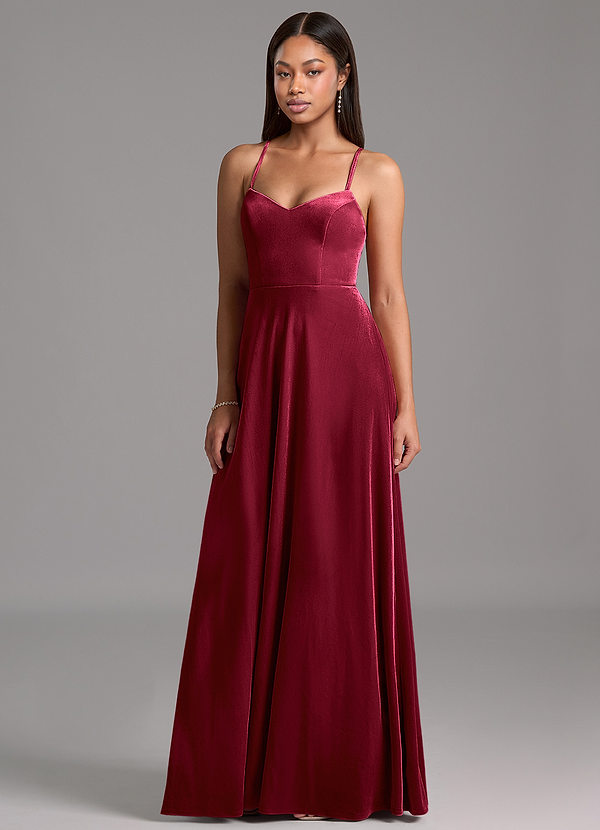 Azazie Mei Robes Demoiselle d'honneur Robe Trapèze en velours Corset Bourgogne image1