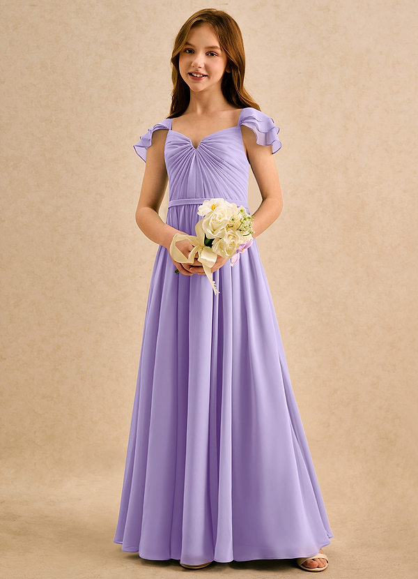 Azazie Meimei Girls Formal Vestidos de Niña de Flores Vestido de Lila de Gasa de Corte en A con Plisado image1