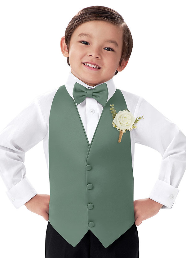 front Ensemble gilet, nœud papillon et boutonnière en satin mat pour garçon