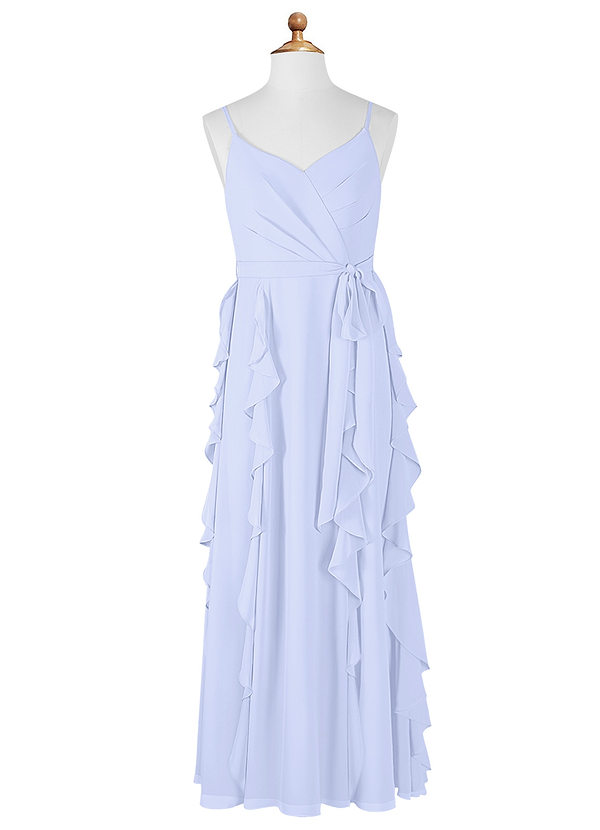 Azazie Peyton A-Line V-Neck Cascading Ruffles Chiffon Floor-Length Junior Bridesmaid Dress image1