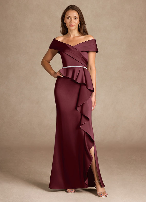 Azazie Dareia Mother of the Brides Dresses Cabernet Mermaid Off the Shoulder Stretch Satin Dress image1