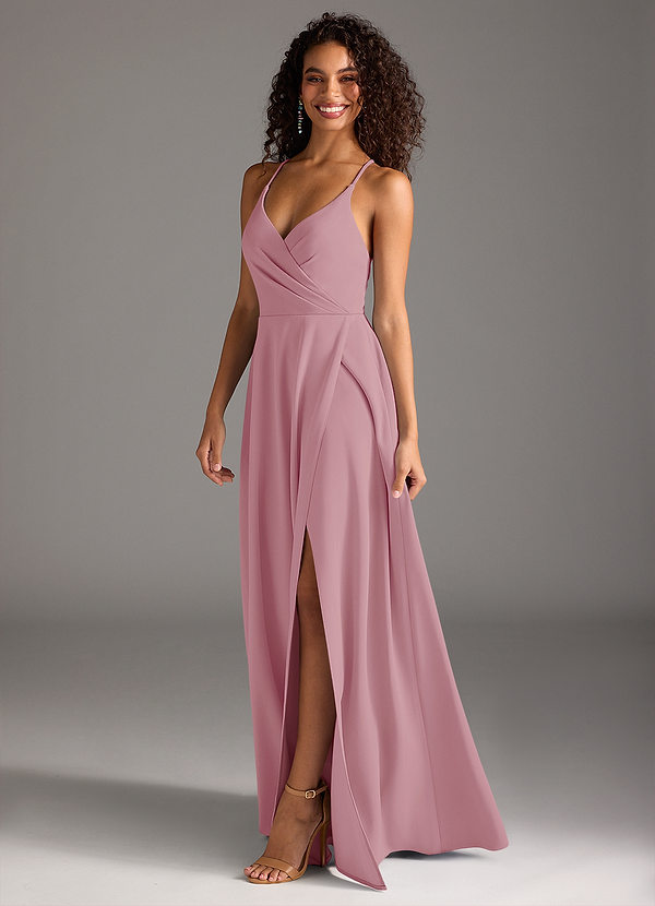 Azazie Davis Bridesmaid Dresses Vintage Mauve A-Line Pleated Stretch Crepe Dress image1