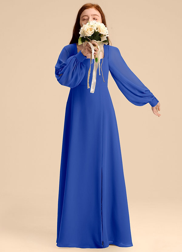Azazie Bondi Junior Abito A-Line in Chiffon Blusa Blu Reale image1