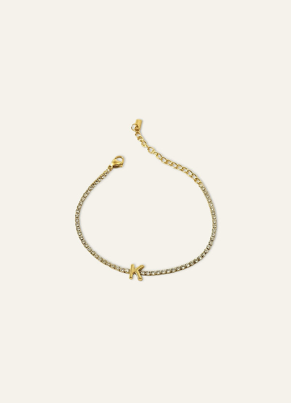 front 18K Gold Plated Stainless Steel Personalized Letter Zirconia Bracelet