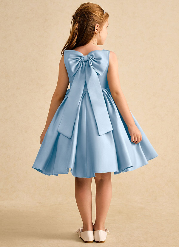 Azazie Jessie Abiti da Damigella Bambina Abito A-Line in Raso Opaco Fiocco Azzurro Polvere image1