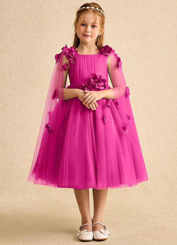Azazie Staria Flower Girl Dresses Fuchsia Ball-Gown Ruched Tulle Dress image1