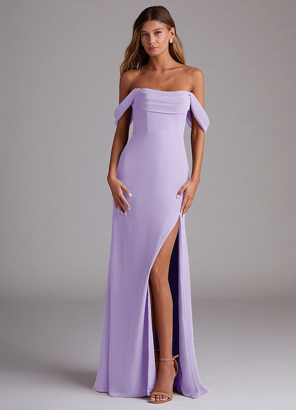 Azazie Saige Bridesmaid Dresses Lilac A-Line Off the Shoulder Chiffon Convertible Dress image1