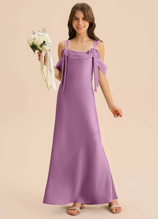 Azazie Bellalina Junior Syrena Pofałdowany Satyna elastyczna Długość podłogi Młodsza druhna Sukienka image1