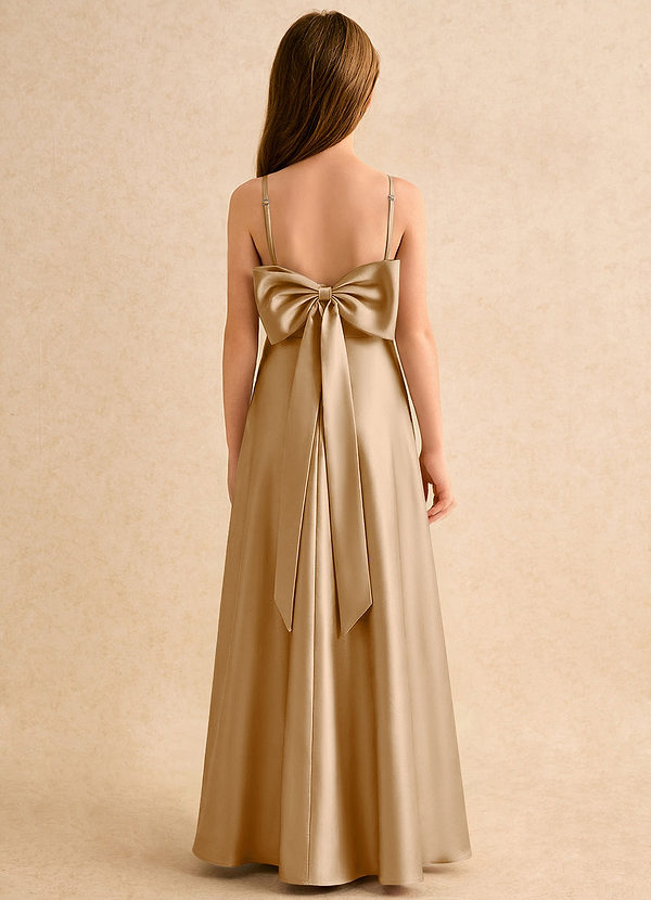 Azazie Joella Girls Formal Flower Girl Dresses Gold A-Line Pleated Stretch Satin Dress image1