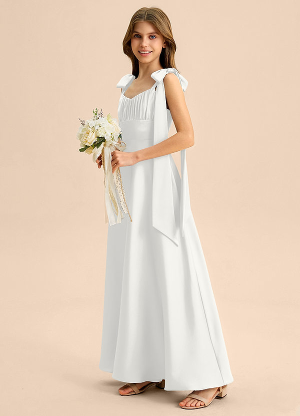 Azazie Halley Junior Linia A Ukłon Satyna elastyczna Długość podłogi Młodsza druhna Sukienka image1