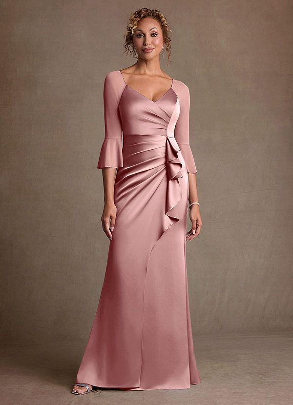 Azazie Nampa Vestidos de Madre de la Novia Vestido de Rosa Polvorienta de Malla de Corte Recto con Plisado image1
