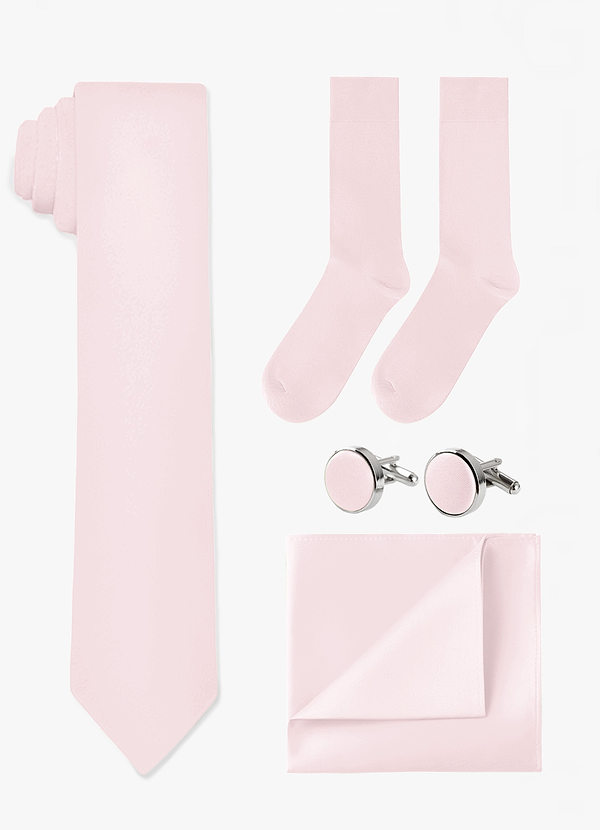 front Passendes Set aus Krawatte, Einstecktuch, Manschettenknöpfen und Socken