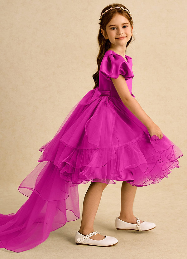 Azazie Cocoa Vestidos de Niña de Flores Vestido de Fucsia de Tul de Princesa con Plisado image1