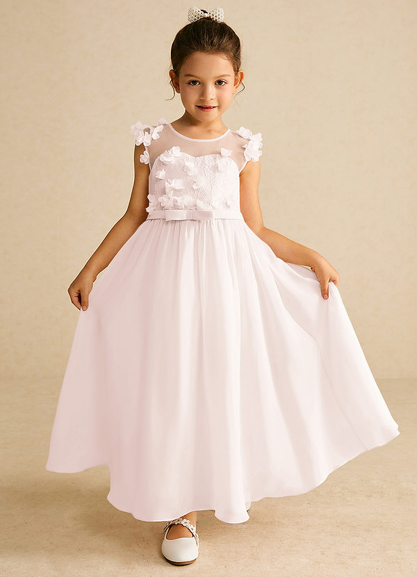 Azazie Arlo Flower Girl Dresses Rose Petal Ivory A-Line Bow Chiffon Dress image1