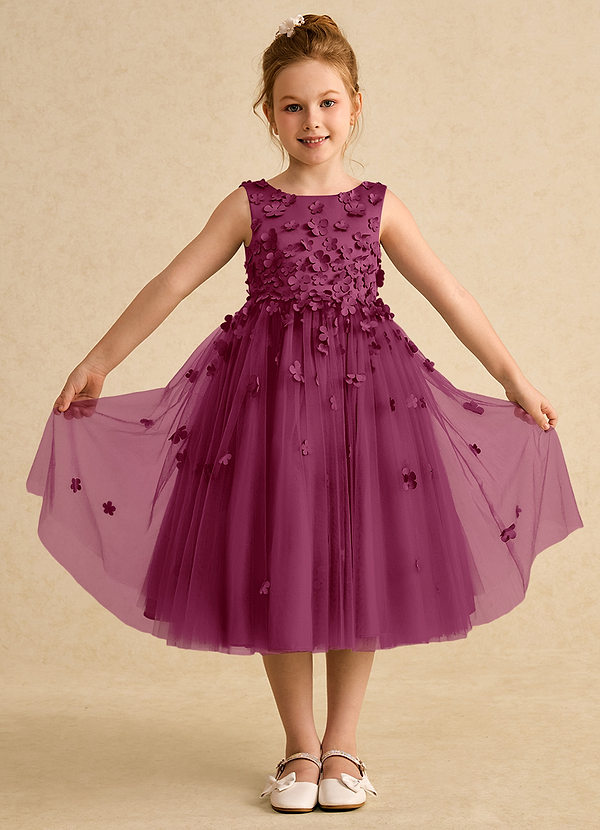 Azazie Lana Flower Girl Dresses Mulberry A-Line Sleeveless Matte Satin Dress image1