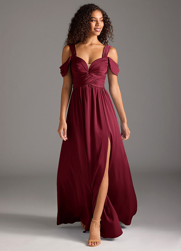 Lianne Bridesmaid Dresses Burgundy A-Line Off the Shoulder Stretch Satin Dress image1