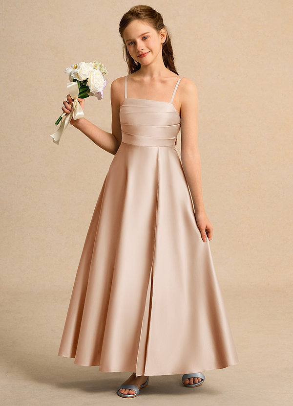 Azazie Pebbles Girl Flower Girl Dresses English Rose A-Line Pleated Matte Satin Dress image1