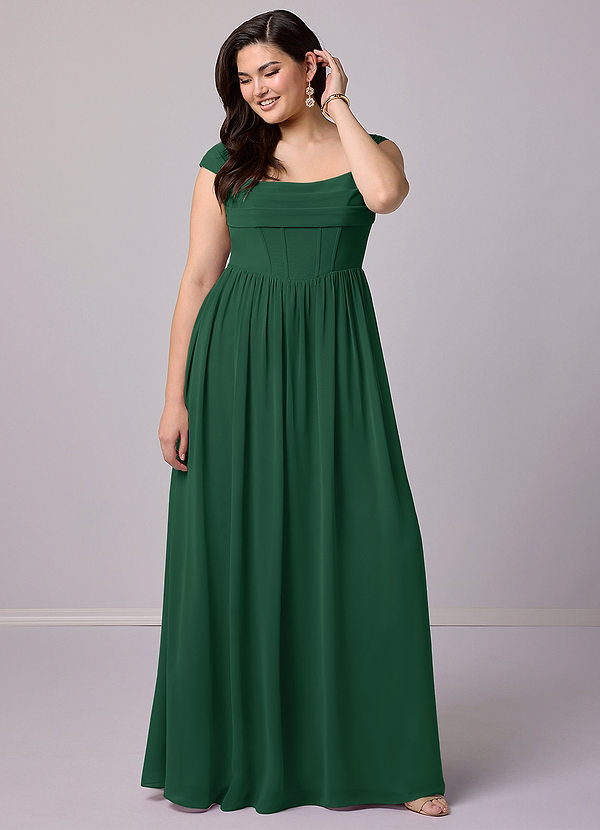 Barbie ♥ Azazie Bridesmaid Dresses Dark Green A-Line Corset Chiffon Dress image1