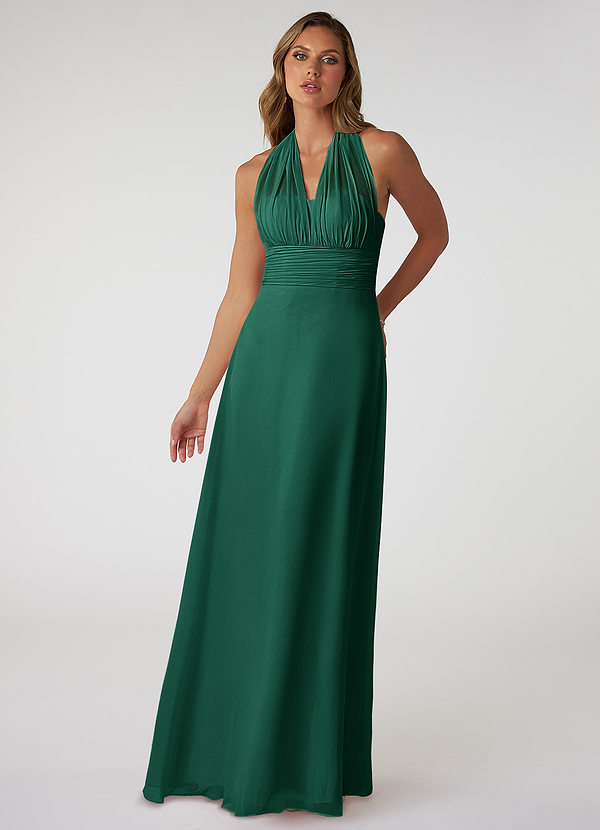 Azazie Fifi Bridesmaid Dresses Emerald A-Line Strapless Chiffon Convertible Dress image1