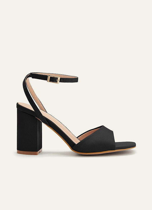 front Matching Color Stretch satin Square Toe Block Heels