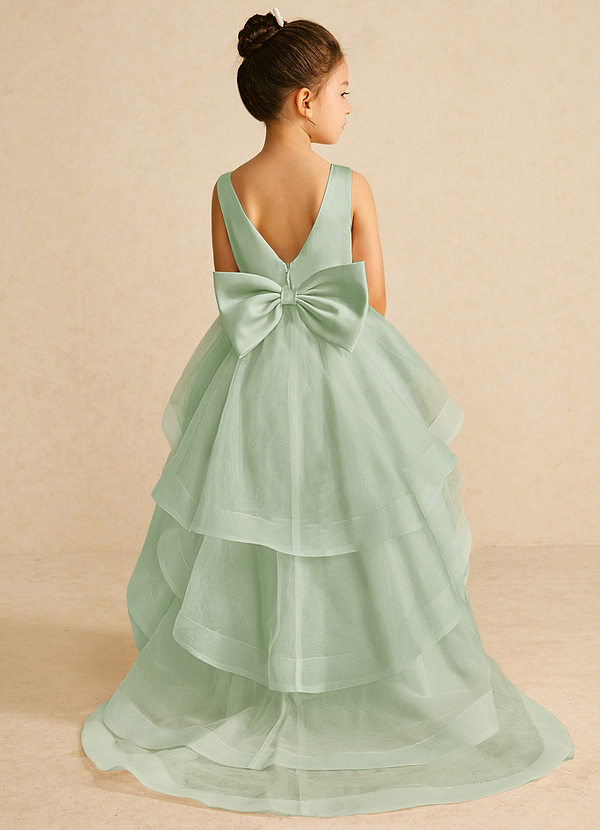 Azazie Pumpkin Flower Girl Dresses Dusty Sage A-Line Bow Tulle Dress image1