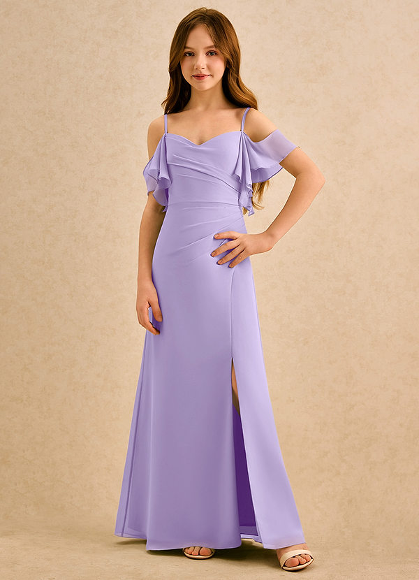 Azazie Pippy Girls Formal Sukienki dla dziewczynek sypiących kwiaty Linia A Dekolt w kształcie serca Szyfon Długość podłogi Sukienka image1