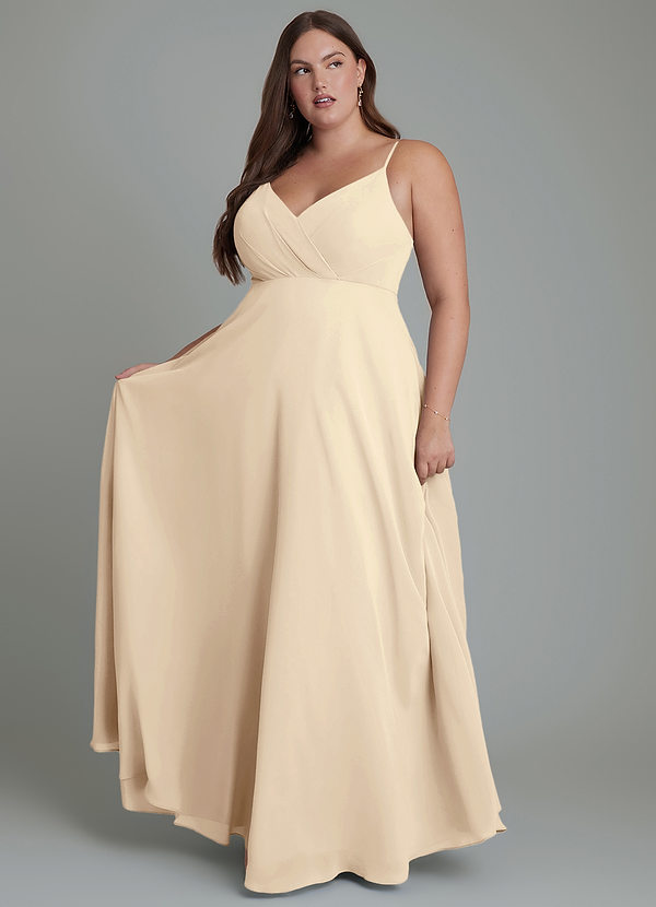 Azazie Amani Brautjungfernkleider A-Linie Plissee Chiffon Kleid Champagner image1