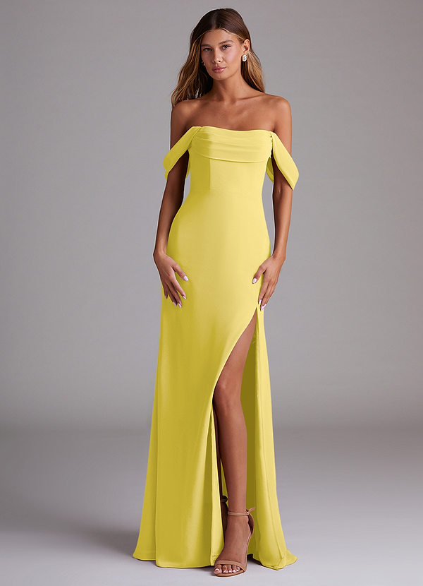 Azazie Saige Vestidos Dama de Honor Vestido de Canario de Gasa de Corte en A Convertible con Vestidos sin tirantes image1