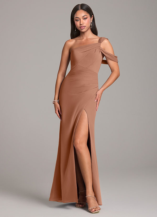 Azazie Wynter Vestidos Dama de Honor Vestido de Bronceador de Gasa de Corte Recto con Vestidos sin tirantes image1