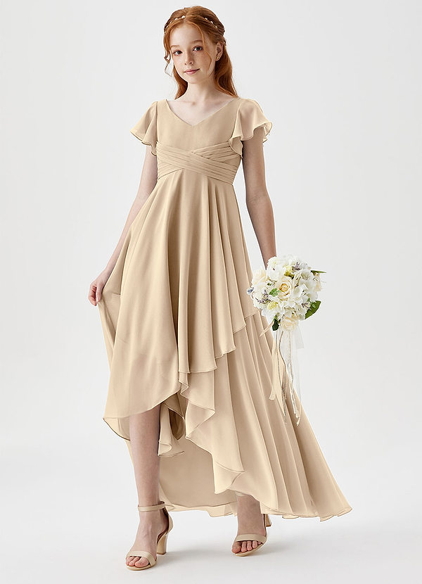 Azazie Caria Junior Robe Trapèze en Mousseline de soie Plissée Champagne image1
