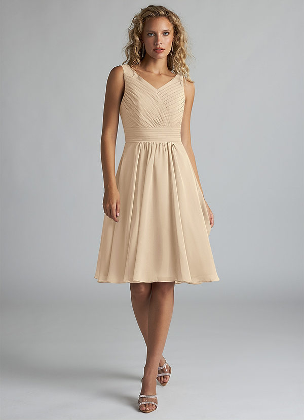 Azazie Grace Bridesmaid Dresses Champagne A-Line Pleated Chiffon Dress image1