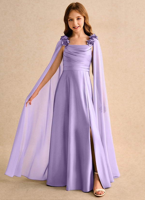Azazie Rosita Girls Formal Blumenkinder Kleider A-Linie Plissee Matte Satin Kleid Flieder image1