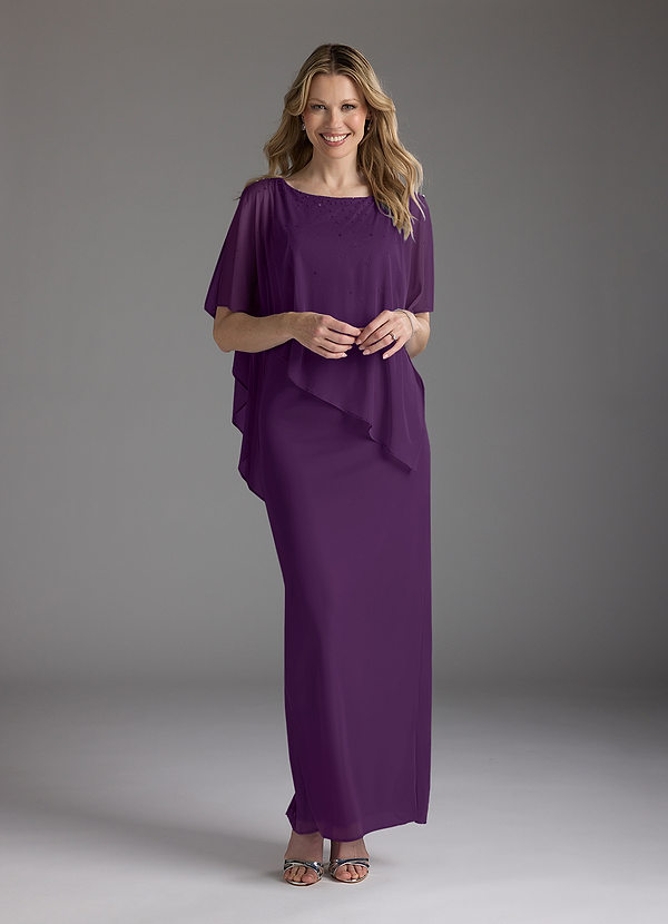 Azazie Aspyn Mother of the Brides Dresses Grape Sheath Beaded Mesh Dress image1