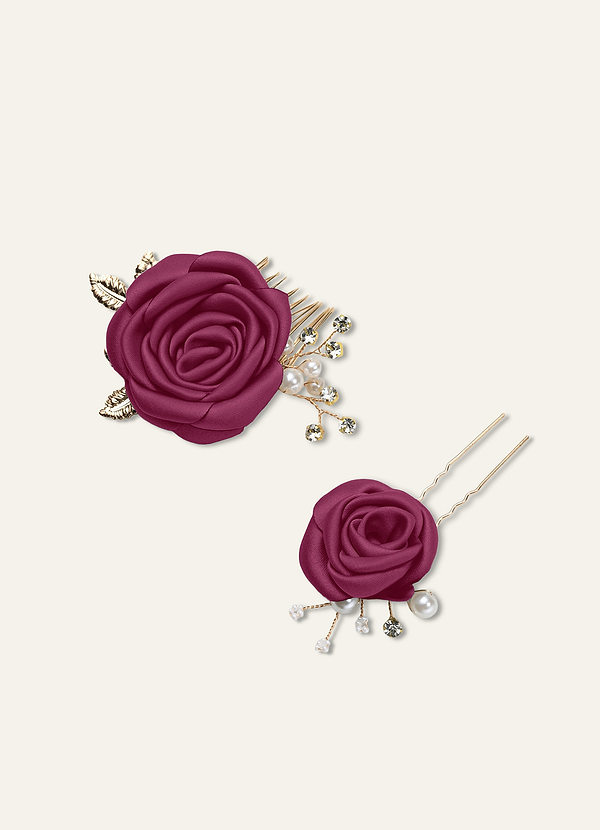 front Juego de horquillas para el cabello en rosa satinado mate a juego