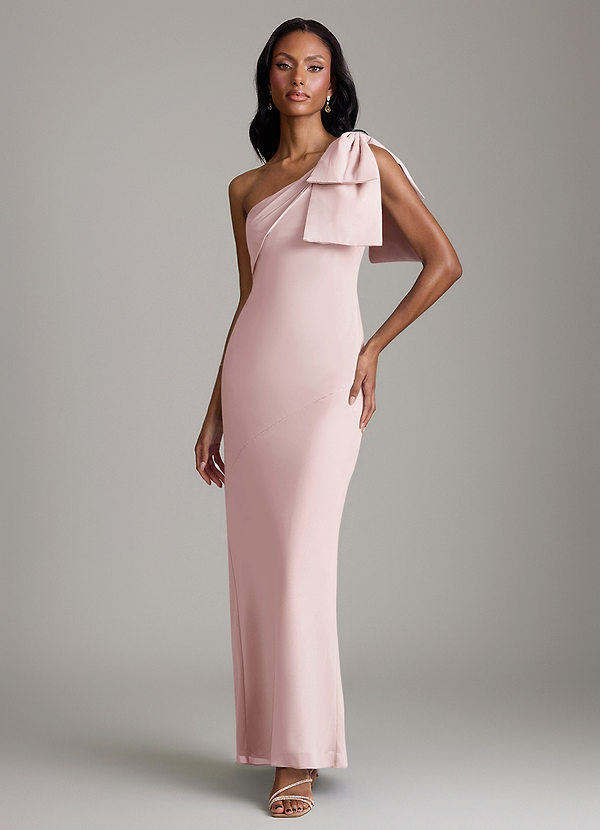 Azazie Yuanna Bridesmaid Dresses Blushing Pink Mermaid One Shoulder Chiffon Dress image1