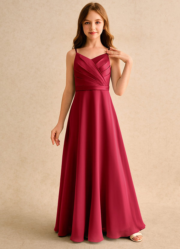 Azazie Umina Girls Formal Bloemenmeisjes Jurken A-Lijn Jurk van Mat Satijn Geplooid Scharlaken image1