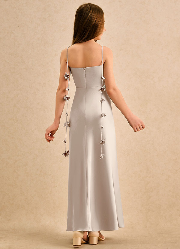 Azazie Kandi Girls Formal Sukienki dla dziewczynek sypiących kwiaty Linia A Dekolt w kształcie serca Satyna elastyczna Długość podłogi Sukienka image1