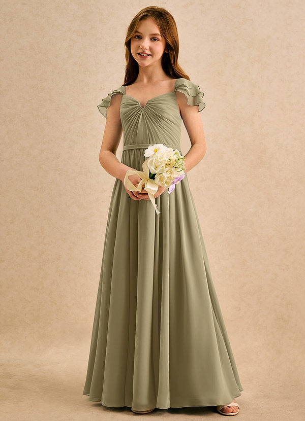 Azazie Meimei Girls Formal Vestidos de Niña de Flores Vestido de Musgo Verde de Gasa de Corte en A con Plisado image1