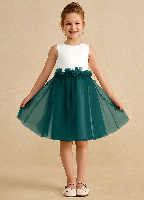 Azazie Louisa Flower Girl Dresses Ivory Peacock A-Line Sleeveless Tulle Dress image1