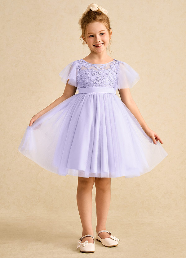 Azazie Queenie Robes de Fillette d'Honneur Robe Trapèze en Dentelle Lilas image1